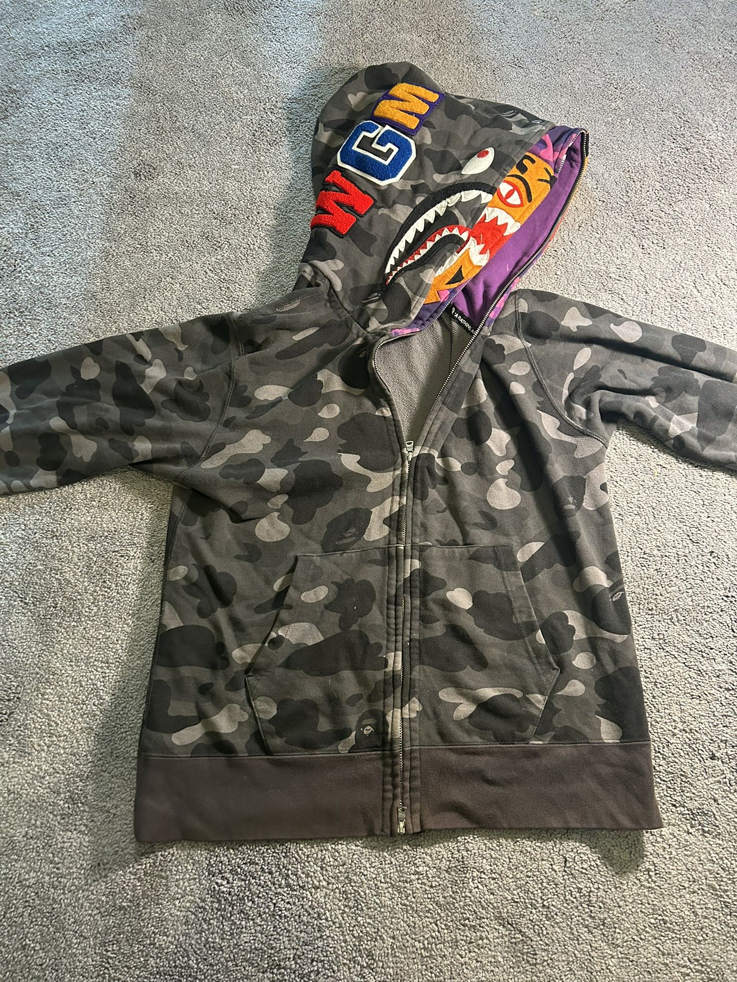 double hood full zip grey purple Bape hoodie