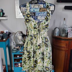 FREE PEOPLE~ CREAM, GREEN, & YELLOW SHEER FLORAL DRESS!