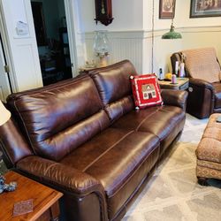 Genuine Leather Power Reclining Sofa In Stock 