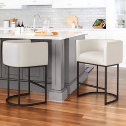 26" Counter Height Bar Stools Set of 2,  Modern Barrel Counter Stools with Backrest and Arms