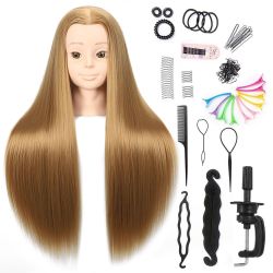 Mannequin Head With Synthetic Fiber Hair - Straight, 28" Doll Head For Cosmetology & Hairdresser (#27 Blonde)