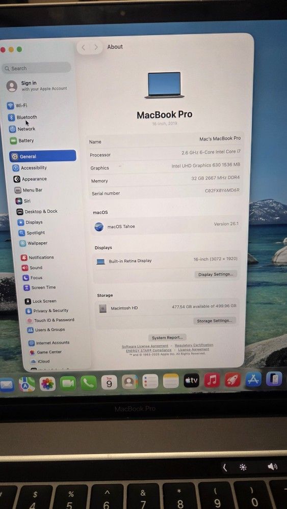 MacBook Pro16"
i7-9750 2.6 Ghz 32Ram 512G Touchbar, Tahoe