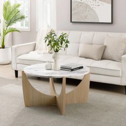 Marble/Coastal Oak Round Coffee Table