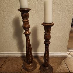 Big Candle Holders Wood Carved 