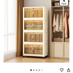 Storage organizer bins on wheels, 4 tier (stackable, collapsible)