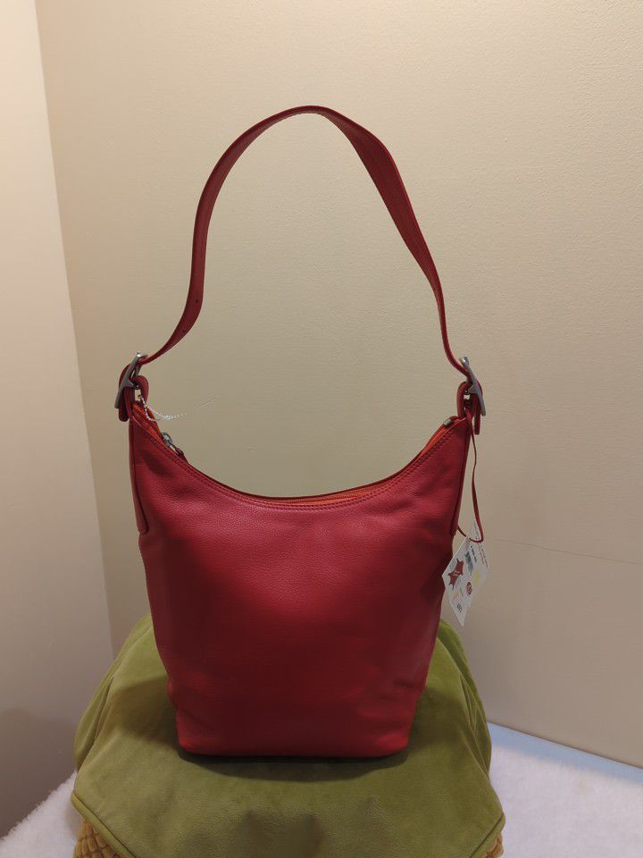 Red Cherry Full Grain New Leather Vintage Hobo Bag
