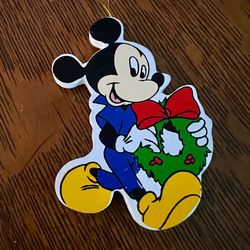 Vintage 1980s Disney Kurt Adler MICKEY MOUSE Wreath Wood Christmas Ornament