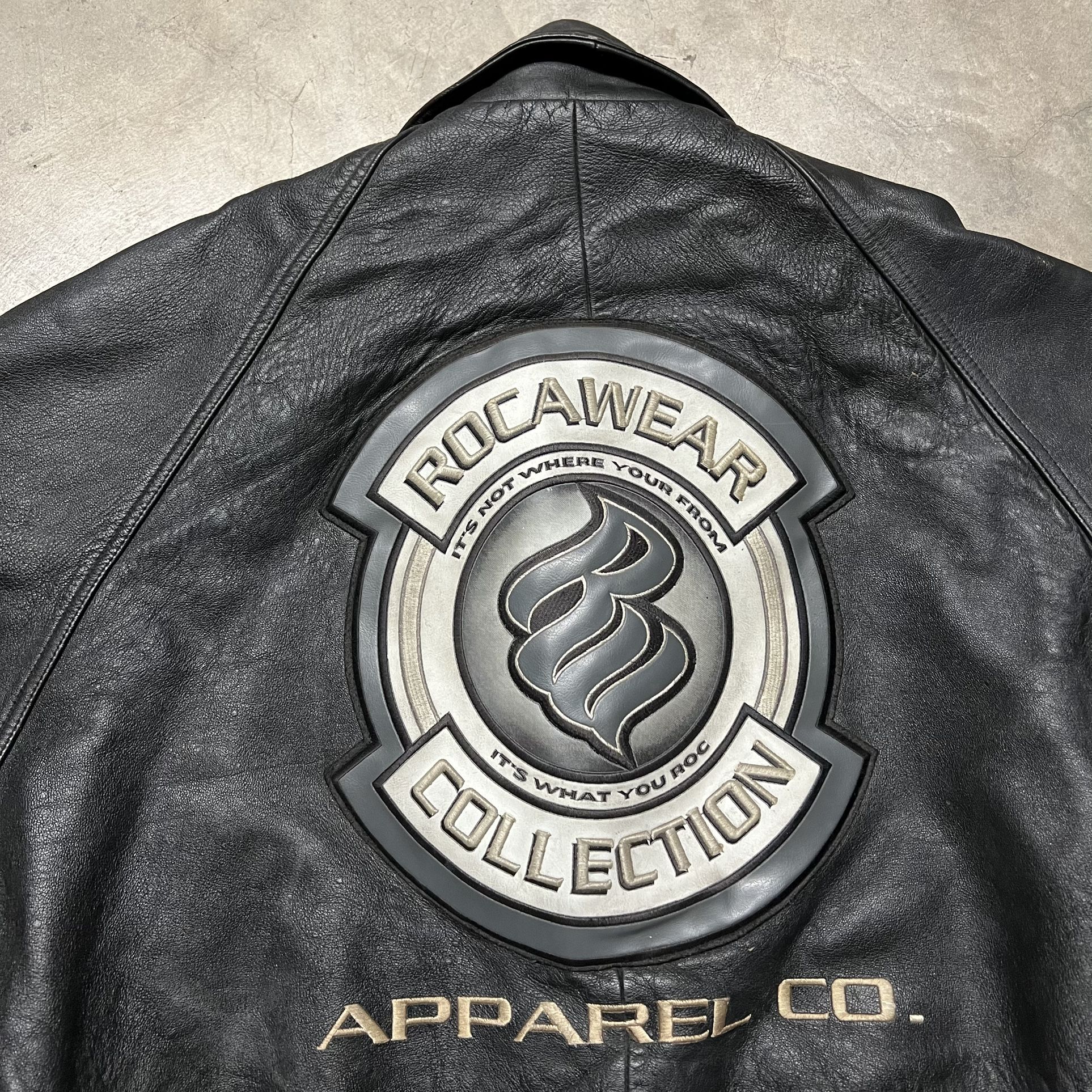 Vintage 2000’s Y2K Rocawear Apparel Co. Jay Z Embroidered Leather Jacket XL