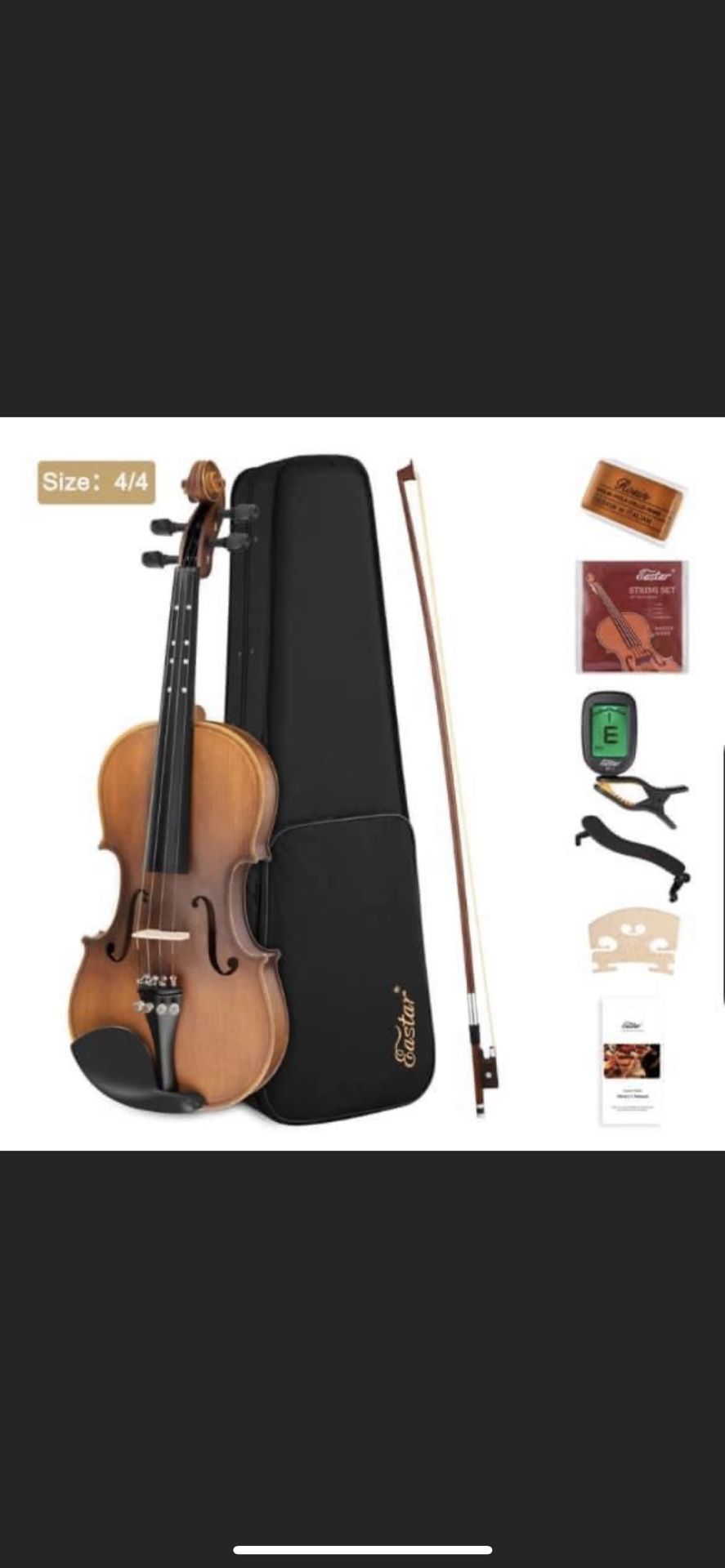 Eastar EVA-3 4/4 Size Violin Set Matte Fiddle for Beginners Students Adults with Hard Case, Rosin, Shoulder Rest, Bow, Tuner and Extra Strings