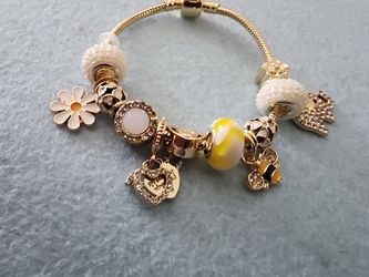 Gold-Tone Charm Bracelet with Beads