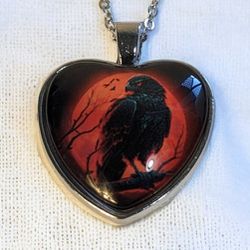 Gothic Crow Heart Shaped Pendant