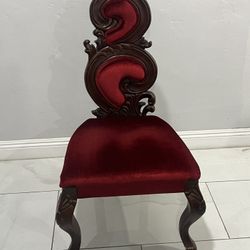 Accent Chair Deep Red Velvet Renaissance Carved wood