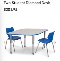 Kids Table Diamond Shape Adjustable Height Blue Edge Gray Top