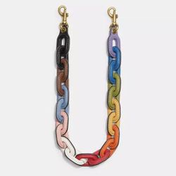 Coach Pride Rainbow Leather Covered Short Chain Strap Glovetanned Leather NWT