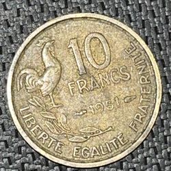 1951 Ten Francs Coin 