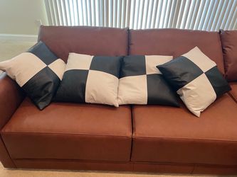 Decorative soft leather couch pillows 20x20. Duck feather & down filled