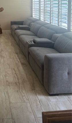 Living Spaces Theater Couch with USB, Recliner seats with buttons, and wireless charger