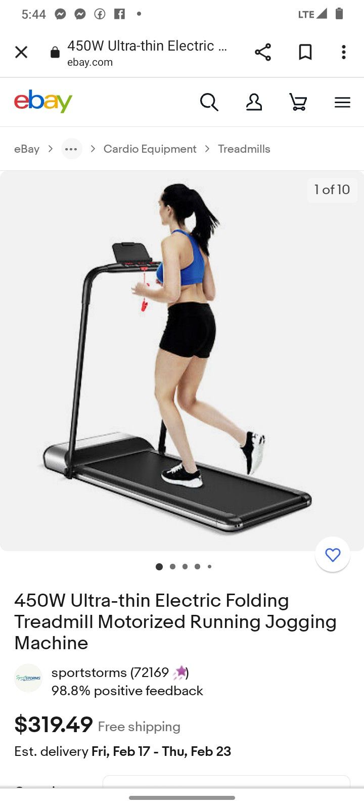 Folding Treadmill Maximum Weight 220lb $300