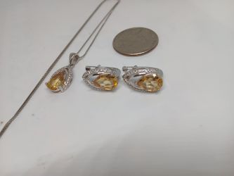 Xmas Gift Sparkle Citrine Gs Set Ering Necklac Pdnt Chain 18"pdnt O.5" Earings 0.4"  All S925 Setting 