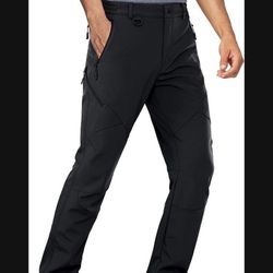 Stlight Mens Snow Ski Waterproof Softshell Pants Winter Hiking Snowboard Fleece Lined Bottom Leg Zipper with 6 Zip Pockets