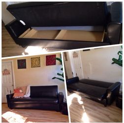 Black couch/Futon leather Art Deco with Storage