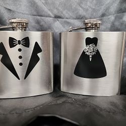 New Bride and Groom Stainless Steel Flask Set