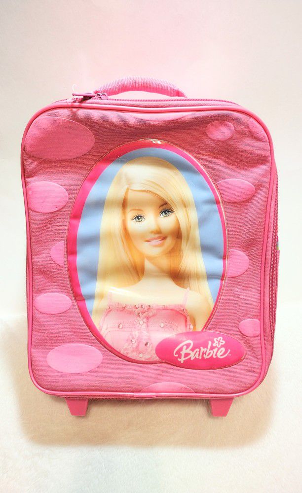 Mattel 2006 Barbie Rolling Doll Suitcase Retractable Handle Zip Close