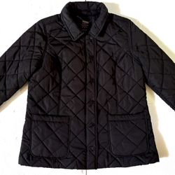 New ISAAC MIZRAHI LIVE Womens Size Large Black Quilted Snap Up/Zipper Leopard Lining Jacket