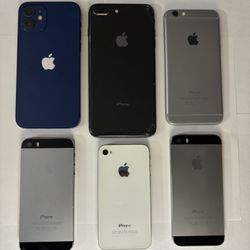 6 Apple iPhones 4S, 5S, 6, 8 Plus, 12 - *PERFECT for Repair Person* Turn On, Cracked Screens, 128gb and ALL UNLOCKED