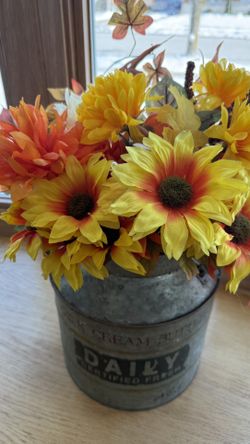 Galvanized Tin Milk Can Vase with Fall Flowers Check More Picture 