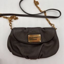 Michael Kors Grey Leather Small Crossbody Bag With Flap Closure 