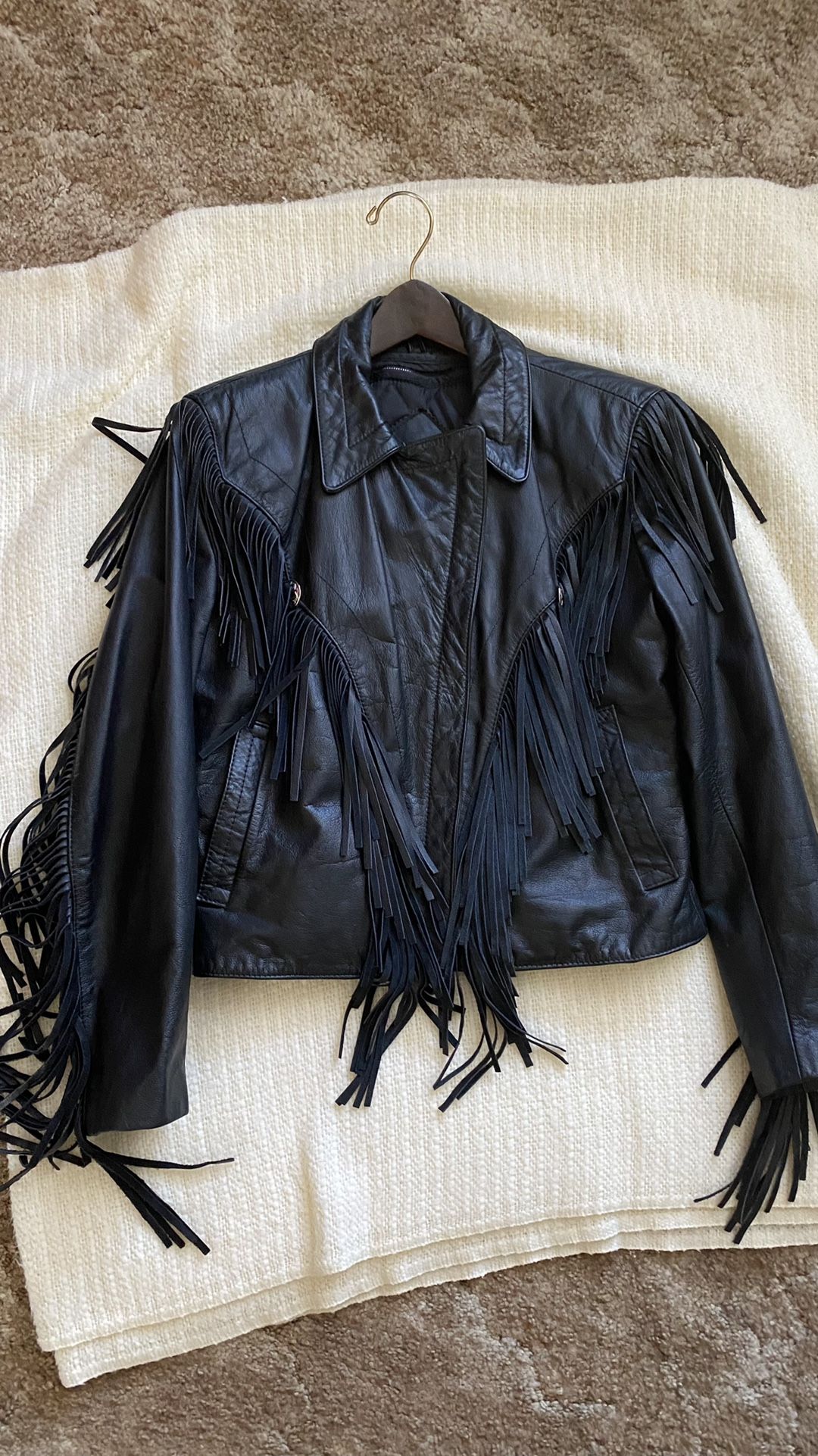 Berman’s Size 8  women’s leather jacket with fringe