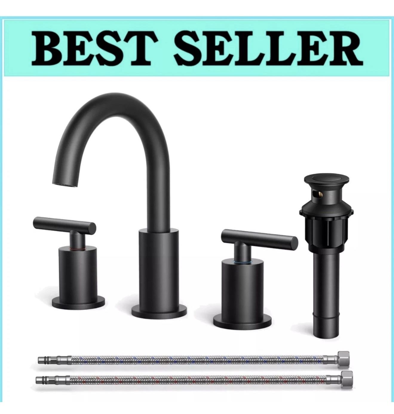 Matte Black Bathroom Faucet 3 Hole, 8 Inch 8.6 inch,