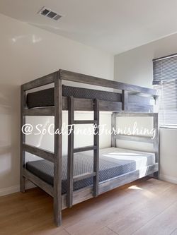 Grey twin bunk bed and mattress