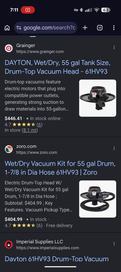 Drum top vac 55 gallon