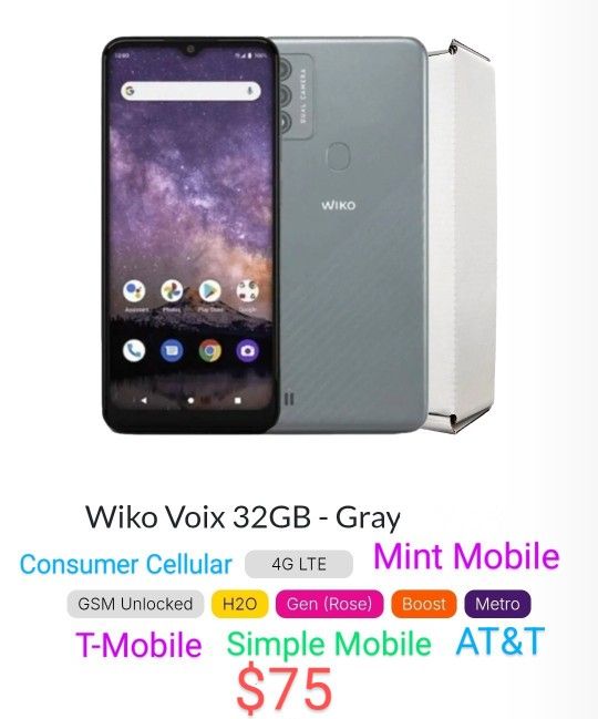 Wiko Voix 32GB GSM Unlocked T-Mobile/Metro PCS/Boost Mobile/Consumer Cellular/Simple Mobile/Mint Mobile/AT&T