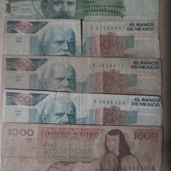 5 Bank Notes Banco De Mexico $25.00 0b0.