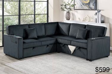 Corduroy sectional sofa with storage
