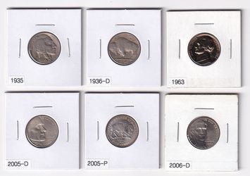U.S. Nickels : Set of 6 Coins 1935 Buffalo to 2006 Jefferson — Nice Coondition