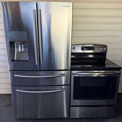 Samsung Refrigerator And GE Electric Stove Stainless Steel