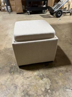 Storage Ottoman Cube with Tray Lid, Small Footstool with Storage, Square End Table for Living Room and Bedroom, Faux Leather in Stone Gray$80