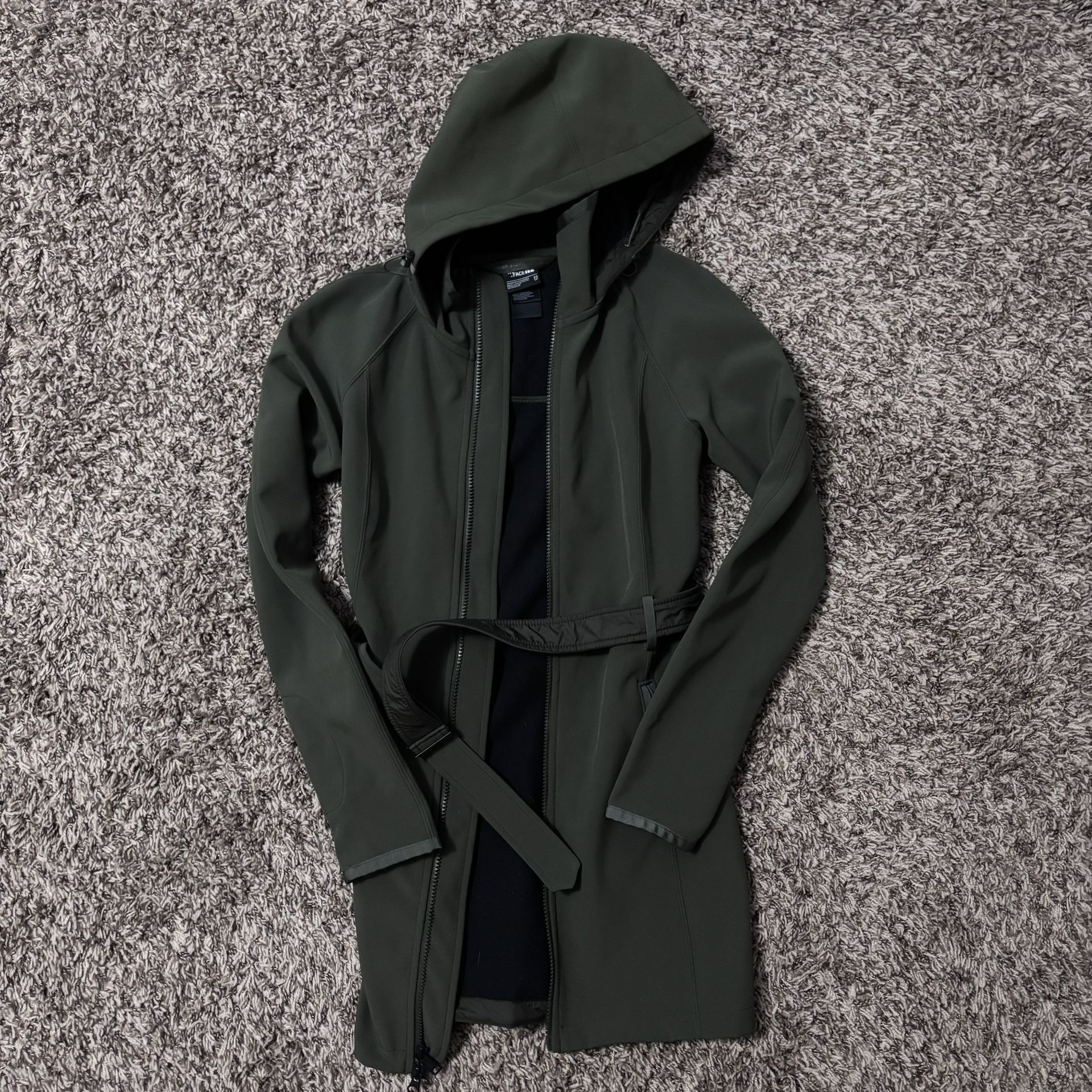 North Face Womens Extra Small XS Windwall Zip Jacket Hooded Fleece Olive Green