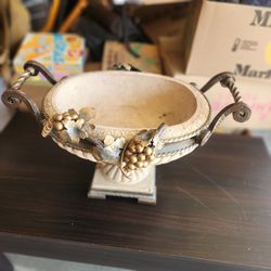Large Decorative Pedestal Bowl / Urn with Grapevine Metalwork