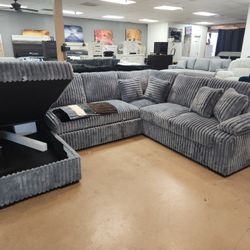 Gray Jumbo Curdoroy Sleeper Sectional With Staorage.  5 Colors Avail.  Lowest Price