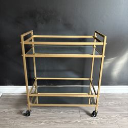 Gold Bar Cart with Glass Shelves – Great Condition