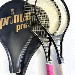 Vintage Prince Graphite Pro Tennis Rackets (2) w/ Original Covers,
