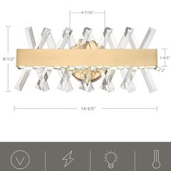 Crystal Bathroom Light Fixtures, LED Bathroom Vanity Light with Vintage Brass Finish, 6000K Cool White,