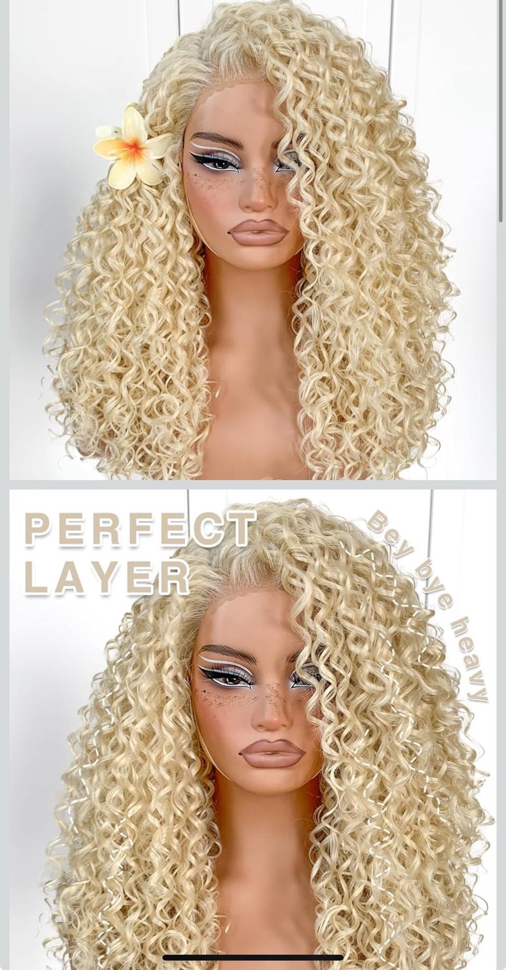 13x6 Curly Wig Synthetic Lace Front Wig Pre-Plucked Blonde Wear And Go Glueless Afro Wig Blonde HD 613 Lace Frontal Wig 9FZ