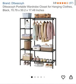 Dttwacoyh Portable Wardrobe Closet for Hanging Clothes, Black, 70.79 × 50.2 × 17.48 Inches