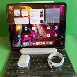 Apple IPad Pro 12.9” 3rd Generation (Face ID/Liquid Retina /2018 model) 64GB with keyboard Case, Stylus pen & Accessories 